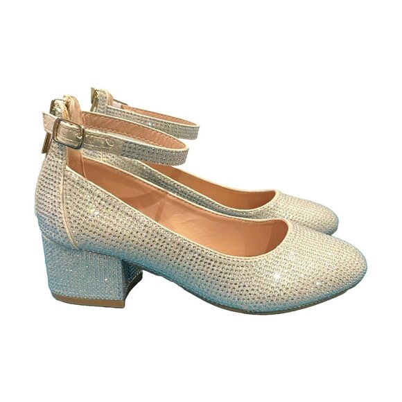 Nina Other - Ankle Strap Pumps | Light Gold | Rhinestones | Block Heel